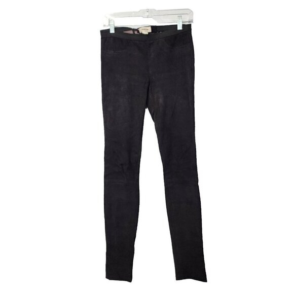 Helmut Lang Lamb Leather Legging Pants Womens 4 Purple Stretch Pull On Ankle - Picture 1 of 8